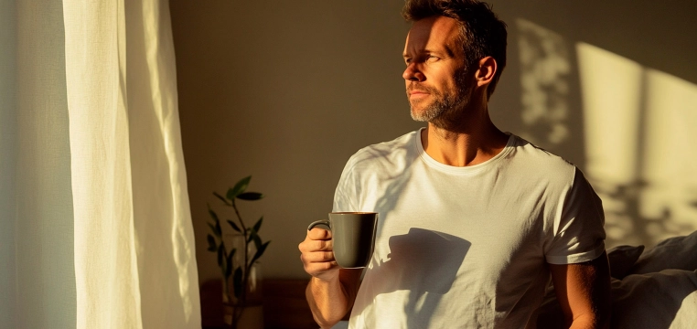 homme qui regarde par la fenêtre